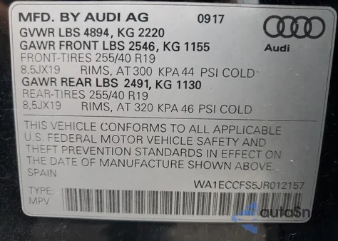 2018 Audi Q3 Premium z USA, uszkodzony, nr VIN WA1ECCFS5JR012157